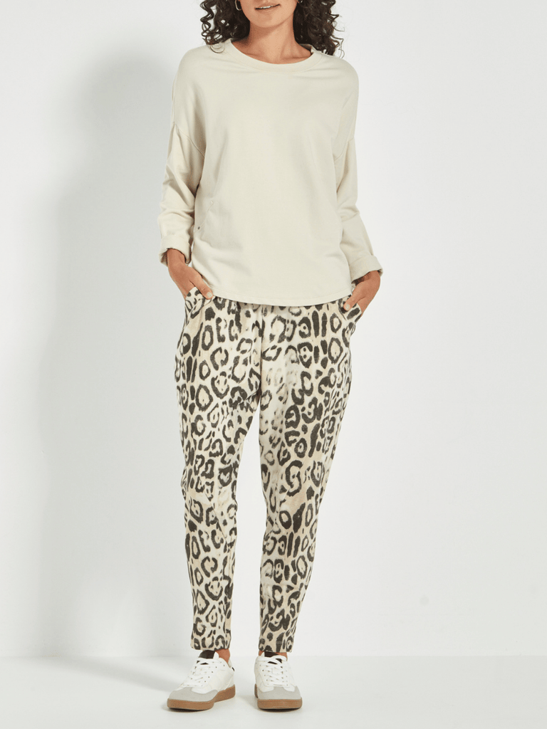 VERGE Charm Tapered Lounge Pant in Animal Print Verge Stockist Online Australia Signature of Double Bay Mature Fashion Acrobat Flattering