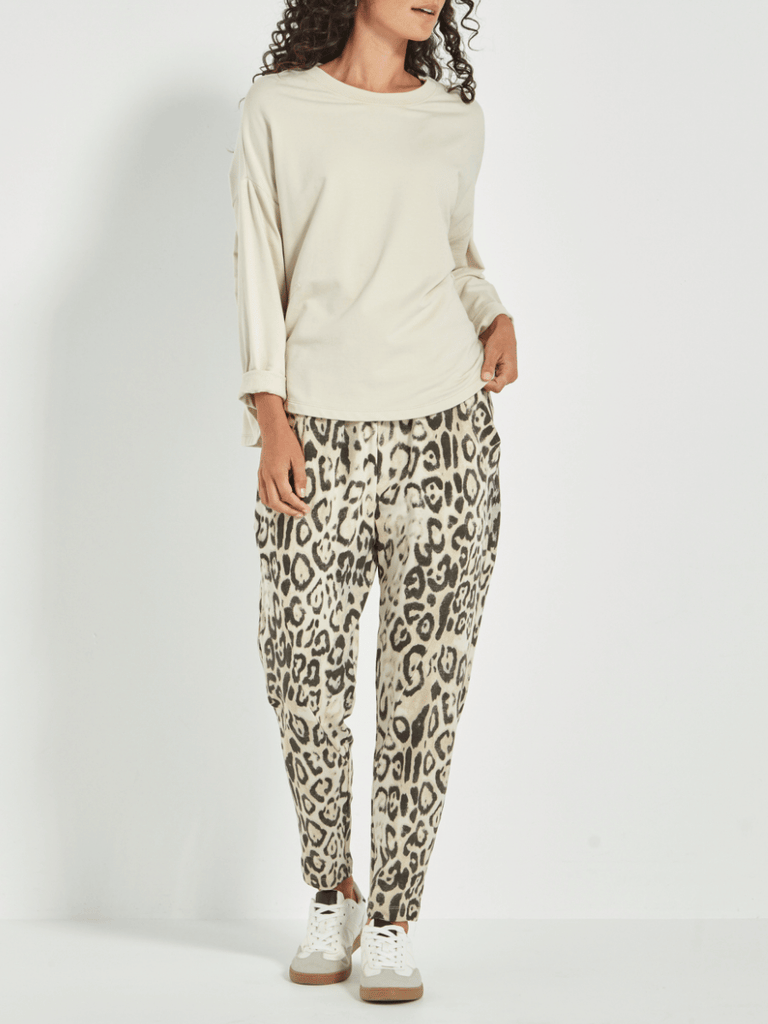 VERGE Charm Tapered Lounge Pant in Animal Print Verge Stockist Online Australia Signature of Double Bay Mature Fashion Acrobat Flattering