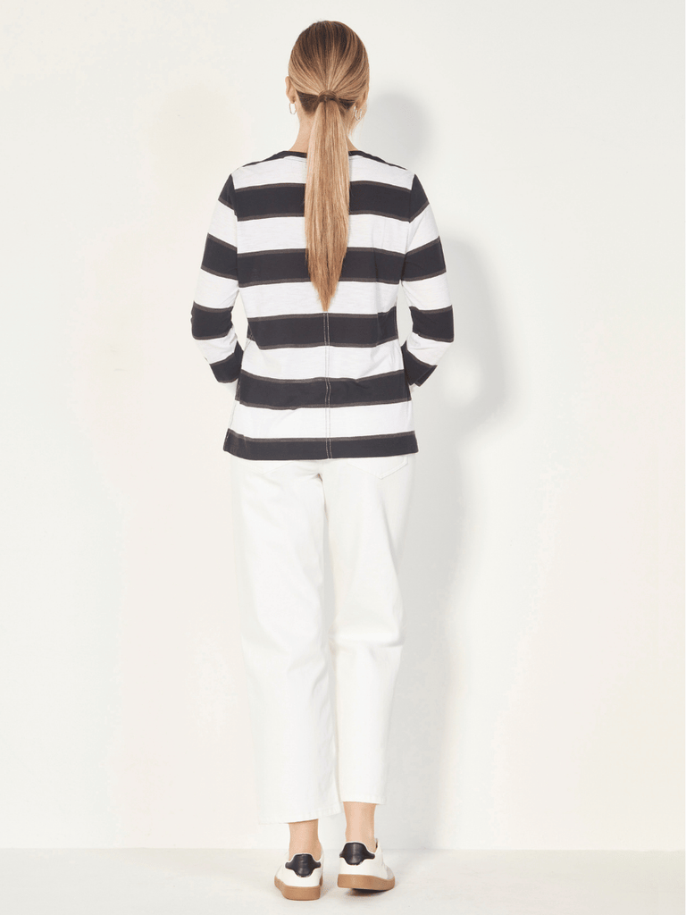 VERGE Lucky Top in Black Stripe Verge Stockist Online Australia Signature of Double Bay Mature Fashion Acrobat Flattering