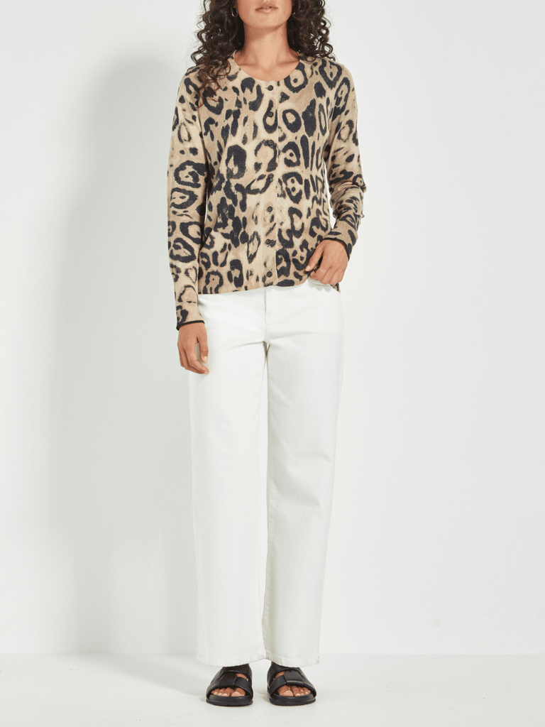 VERGE Mantra Animal Print Button-Through Cotton Cardigan Verge Stockist Online Australia Signature of Double Bay Mature Fashion Acrobat Flattering