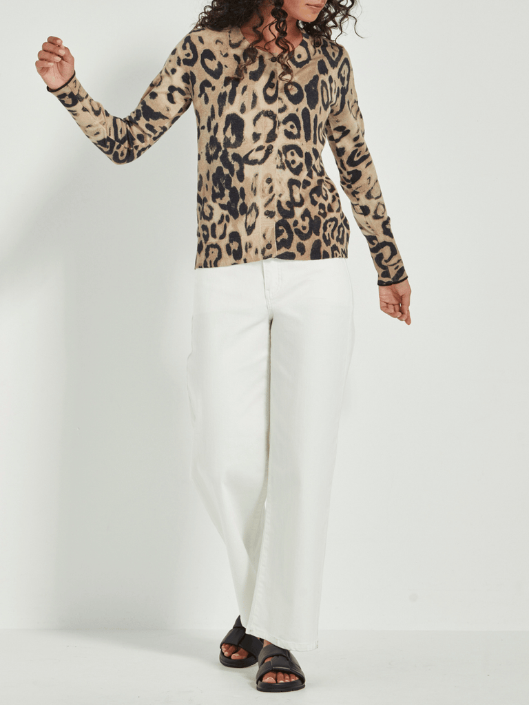 VERGE Mantra Animal Print Button-Through Cotton Cardigan Verge Stockist Online Australia Signature of Double Bay Mature Fashion Acrobat Flattering