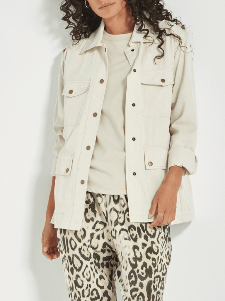 VERGE Outlaw Utility Long Sleeve Jacket in Cream Verge Stockist Online Australia Signature of Double Bay Mature Fashion Acrobat Flattering