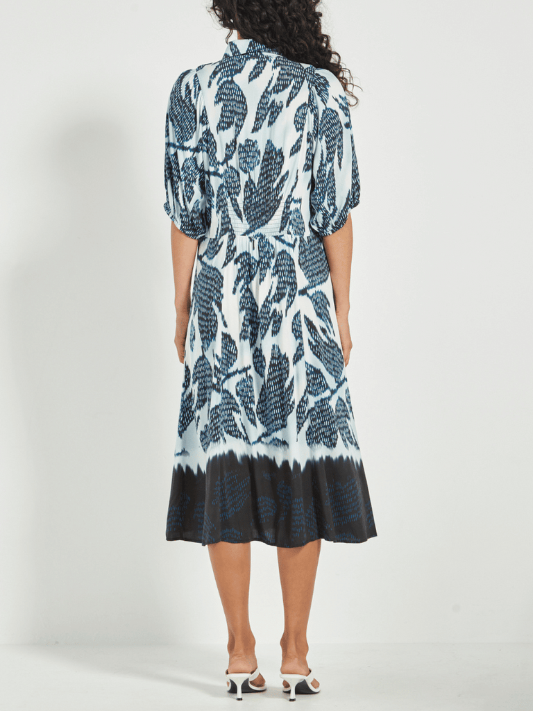 VERGE Sovereign Collared Button-Through Dress in Navy Print Verge Stockist Online Australia Signature of Double Bay Mature Fashion Acrobat Flattering