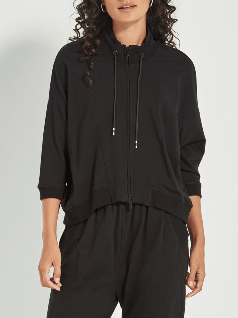 VERGE 3/4 Sleeve Relaxed Fit Downtown Jacket in Black Verge Stockist Online Australia Signature of Double Bay Mature Fashion Acrobat Flattering