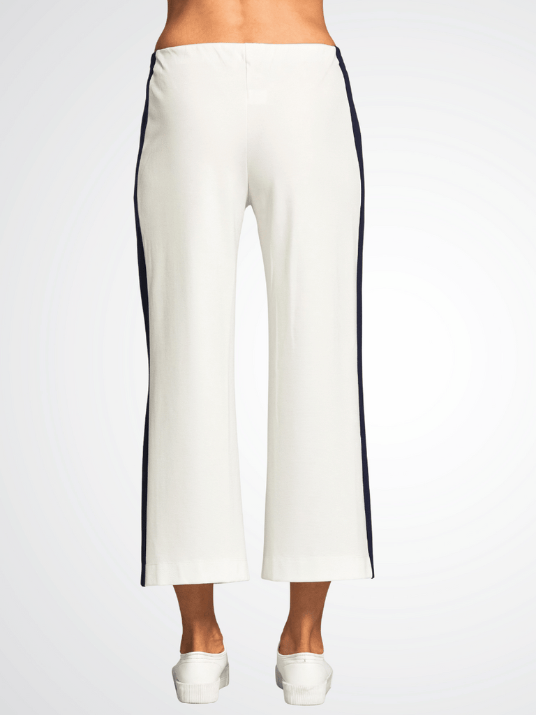 Peruzzi Side Stripe Cropped Trousers in Cream and Navy 25179 shop peruzzi, peruzzi fashion, peruzzi stockists, peruzzi stockists australia, peruzzi sydney, peruzzi womens clothing