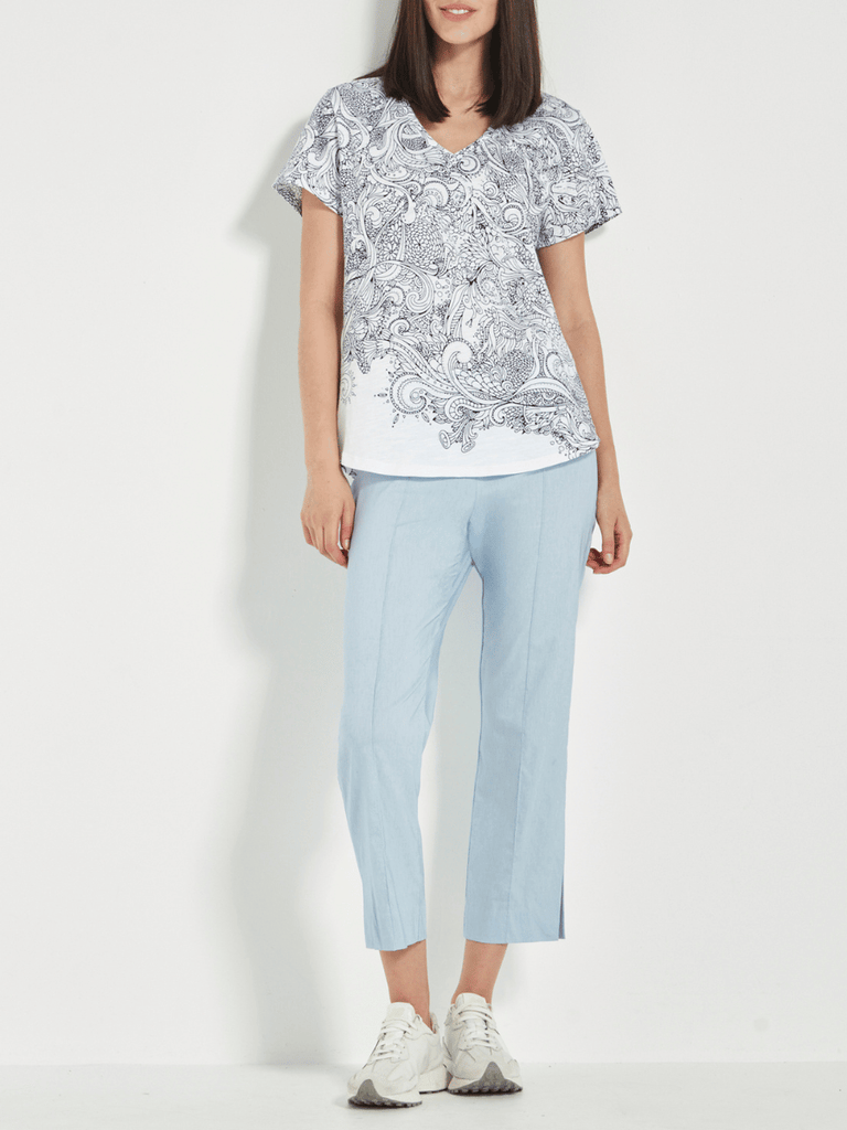 VERGE&nbsp; Acrobat 7/8 Pant in Chambray Light Blue 5681 Verge Stockist Online Australia Signature of Double Bay Mature Fashion Acrobat Flattering