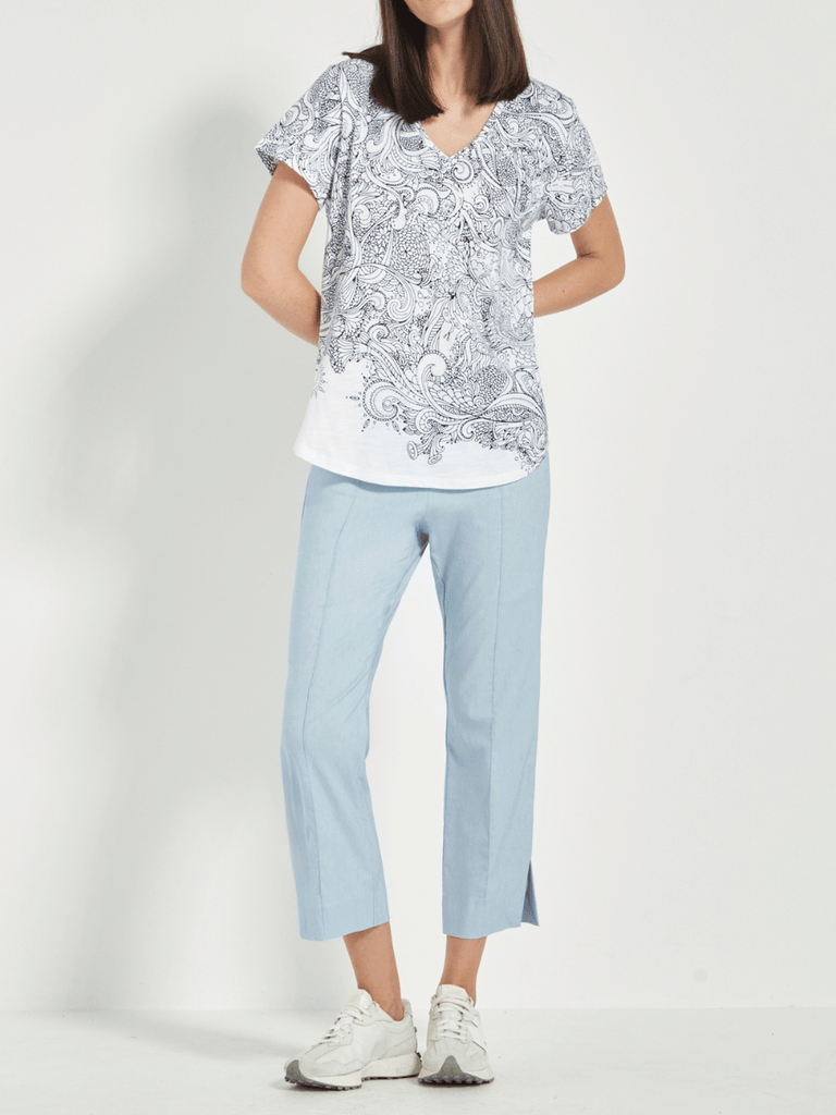 VERGE&nbsp; Acrobat 7/8 Pant in Chambray Light Blue 5681 Verge Stockist Online Australia Signature of Double Bay Mature Fashion Acrobat Flattering