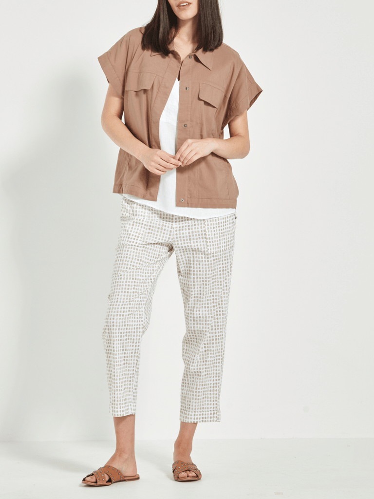 VERGE Acrobat Ankle-Length Essex Tile Pant in Beige Bark Print 9871 Verge Stockist Online Australia Signature of Double Bay Mature Fashion Acrobat Flattering