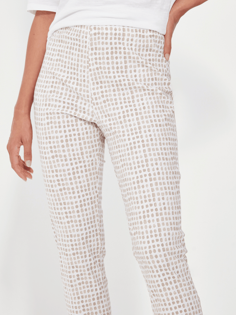 VERGE Acrobat Ankle-Length Essex Tile Pant in Beige Bark Print 9871 Verge Stockist Online Australia Signature of Double Bay Mature Fashion Acrobat Flattering