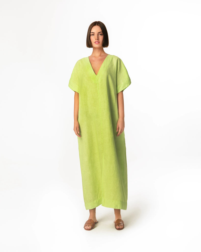 haris cotton kiwi linen kaftan dress