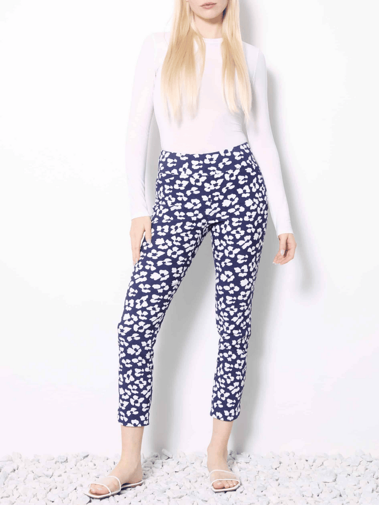 UP! PANTS Tummy Control Petal-Slit Slimming Techno Ankle Pant in Florist Print Up Pants Tummy control stockist online Australia flattering body contouring shaping pants high rise waistband signature of double bay Sydney fashion