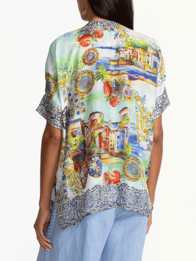 Johnny Was Shiro Silk Buttoned Down Shirt Christy Print C17625-5 Shop Johnny Was Stockist Sydney Australia Boho Chic Clothing, Embroidered Dresses, and Unique Tops at Signature of Double Bay