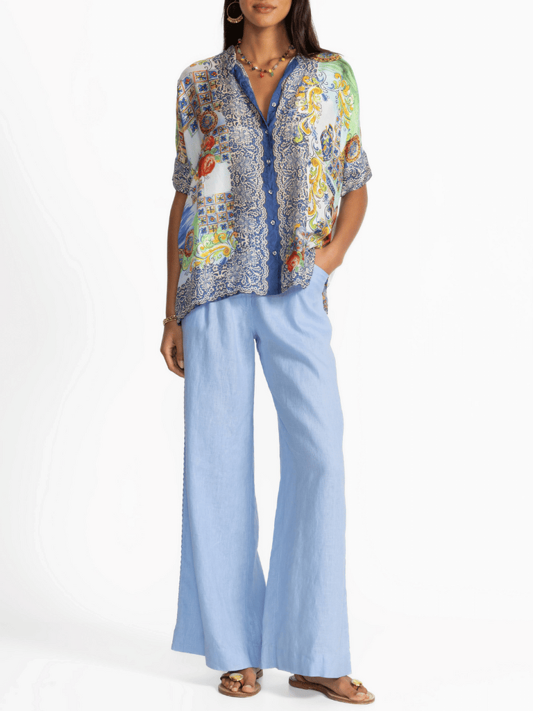 Johnny Was Shiro Silk Buttoned Down Shirt Christy Print C17625-5 Shop Johnny Was Stockist Sydney Australia Boho Chic Clothing, Embroidered Dresses, and Unique Tops at Signature of Double Bay