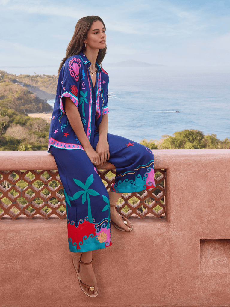 Johnny Was Julissa Cropped Easy Pant in Paloma's Island Print L16925-4 Shop Johnny Was Stockist Sydney Australia Boho Chic Clothing, Embroidered Dresses, and Unique Tops at Signature of Double Bay