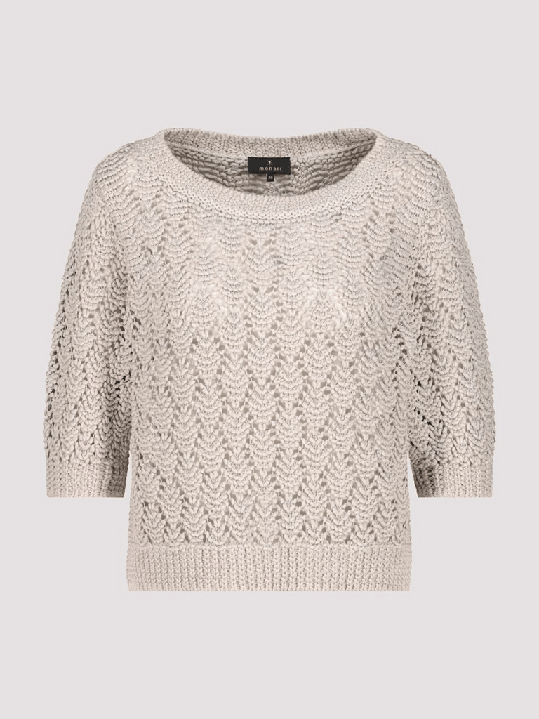 Monari Openwork Ajour Knit Sweater in Beige Discover the Elegant Monari Collection at Signature of Double Bay, Shop Stylish Knitwear, Dresses, and Tops Online from Sydney's Premier Mature Fashion Boutique