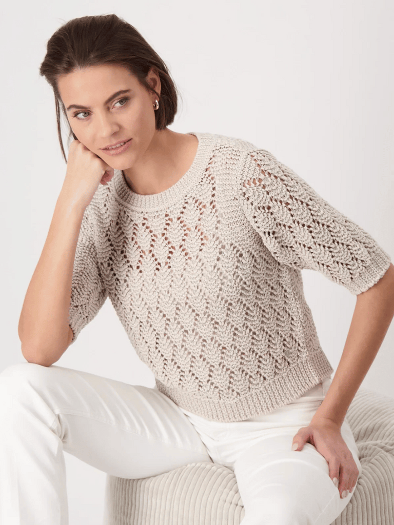 Monari Openwork Ajour Knit Sweater in Beige Discover the Elegant Monari Collection at Signature of Double Bay, Shop Stylish Knitwear, Dresses, and Tops Online from Sydney's Premier Mature Fashion Boutique