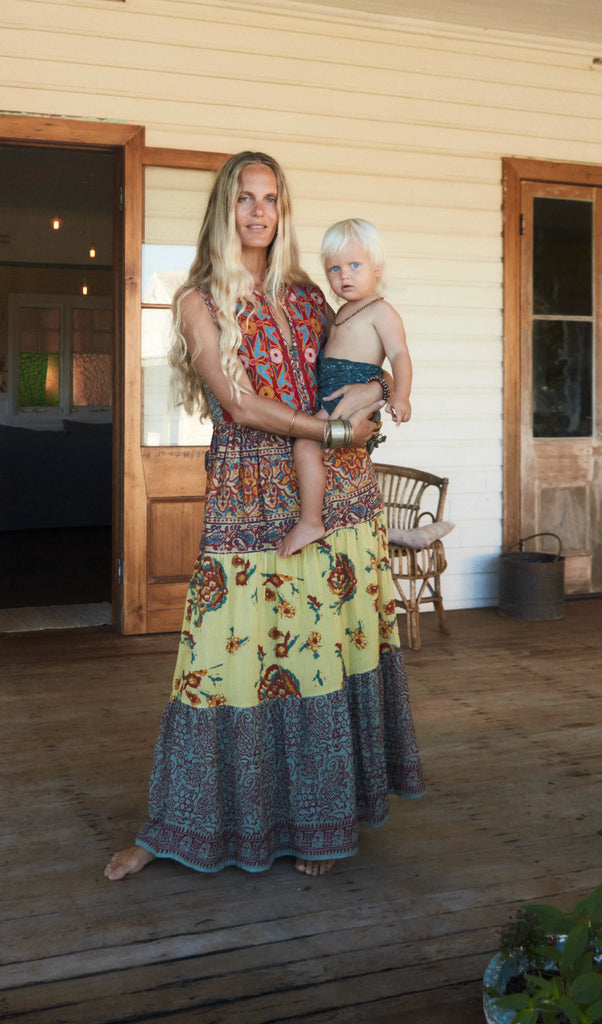 Maison Hotel Eugenie Sleeveless Maxi Dress in Mullumbimby Patchwork Shop Maison Hotel online store shirts pants and dresses in Sydney Australia official stockist Maison Hotel buy Bohemian french style clothing with hand embroidery and vintage style