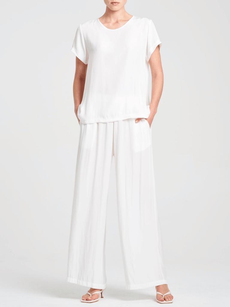 Mela Purdie Maxi Pace Pant in White 1940 Mela Purdie Stockist Online Australia Signature of Double Bay Tops Dresses Elegant Clothing