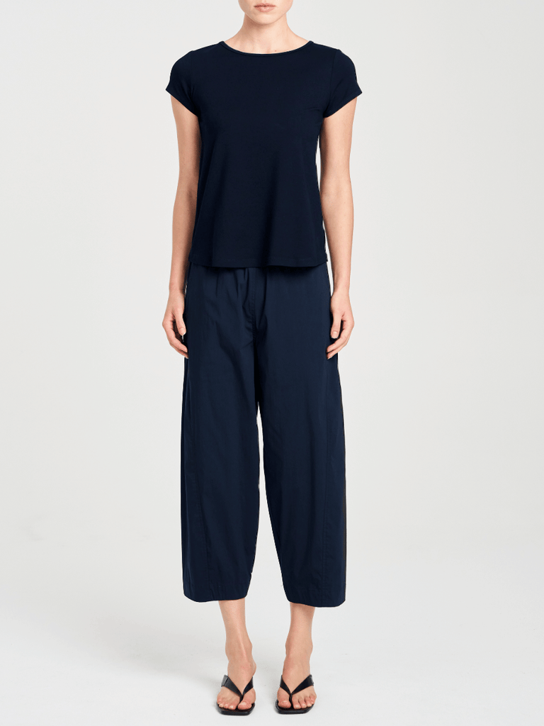 Mela Purdie V Neck Cap Sleeve Cafe T in French Navy 2135 Mela Purdie Stockist Online Australia Signature of Double Bay Tops Dresses Elegant Clothing