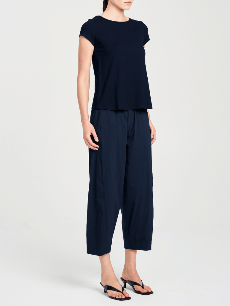 Mela Purdie V Neck Cap Sleeve Cafe T in French Navy 2135 Mela Purdie Stockist Online Australia Signature of Double Bay Tops Dresses Elegant Clothing