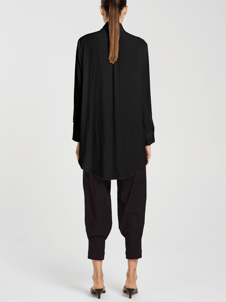 Mela Purdie Curved Hem Dinner Shirt with Exaggerated Cuffs in Black 8756 Mela Purdie Stockist Online Australia Signature of Double Bay Tops Dresses Elegant Clothing