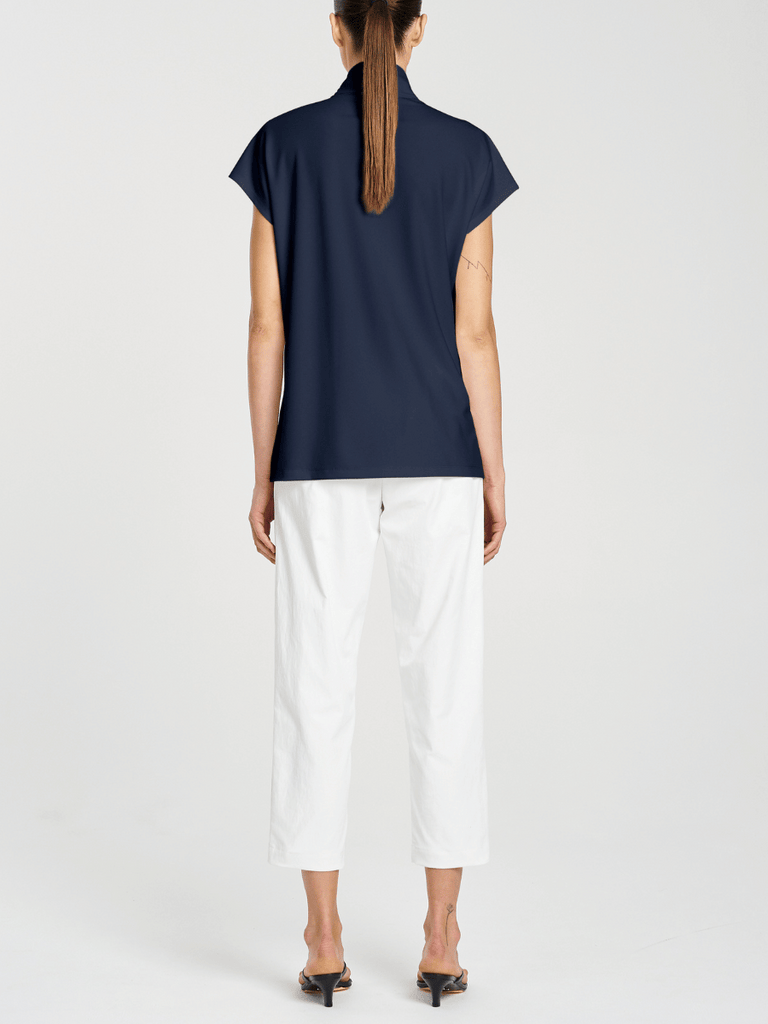 Mela Purdie Cap Sleeve Henley Tank in Navy Blue 8755 Mela Purdie Stockist Online Australia Signature of Double Bay Tops Dresses Elegant Clothing