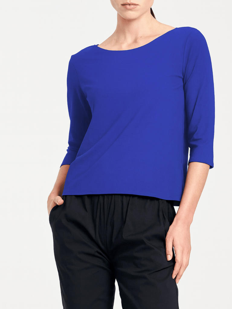 Mela Purdie 3/4 Sleeve Relaxed Boat Neck Top in Cobalt Blue Mela Purdie Stockist Online Australia Signature of Double Bay Tops Dresses Elegant Clothing