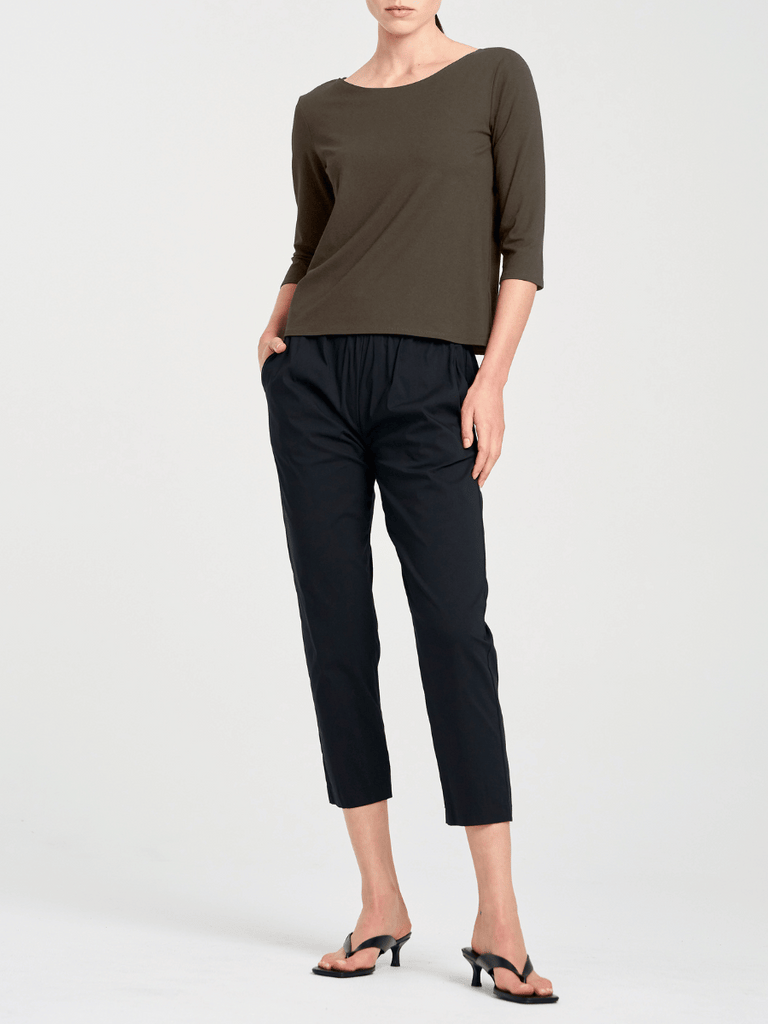 Mela Purdie 3/4 Sleeve Relaxed Boat Neck Top in Hide Brown 2630 Mela Purdie Stockist Online Australia Signature of Double Bay Tops Dresses Elegant Clothing