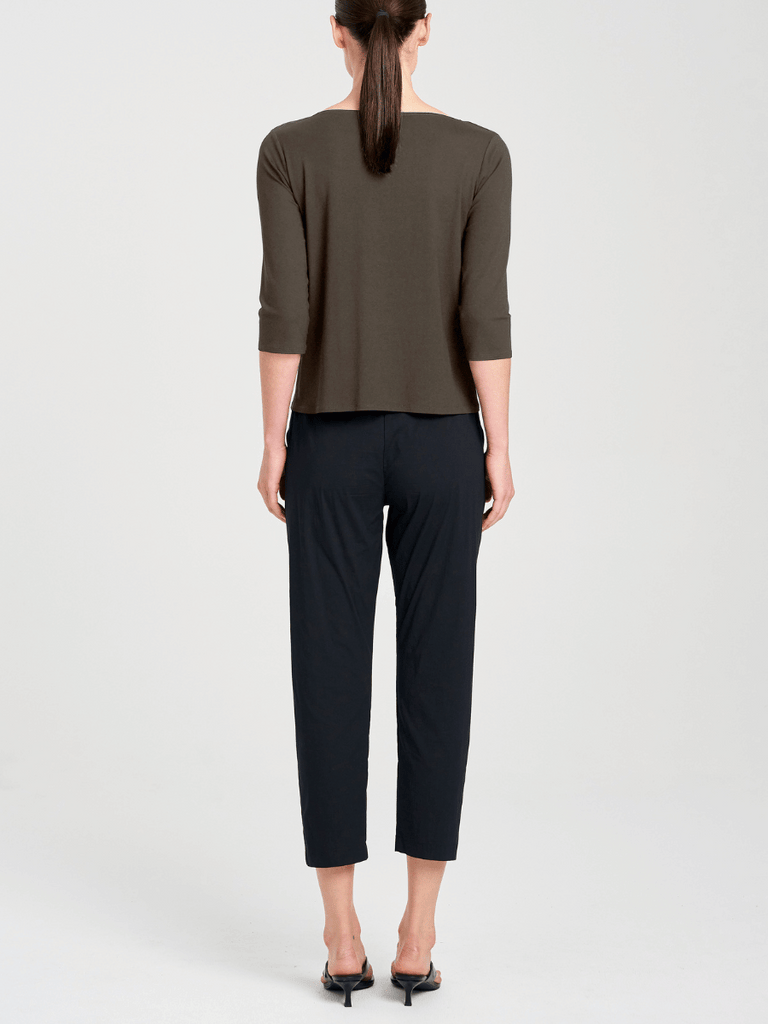 Mela Purdie 3/4 Sleeve Relaxed Boat Neck Top in Hide Brown 2630 Mela Purdie Stockist Online Australia Signature of Double Bay Tops Dresses Elegant Clothing