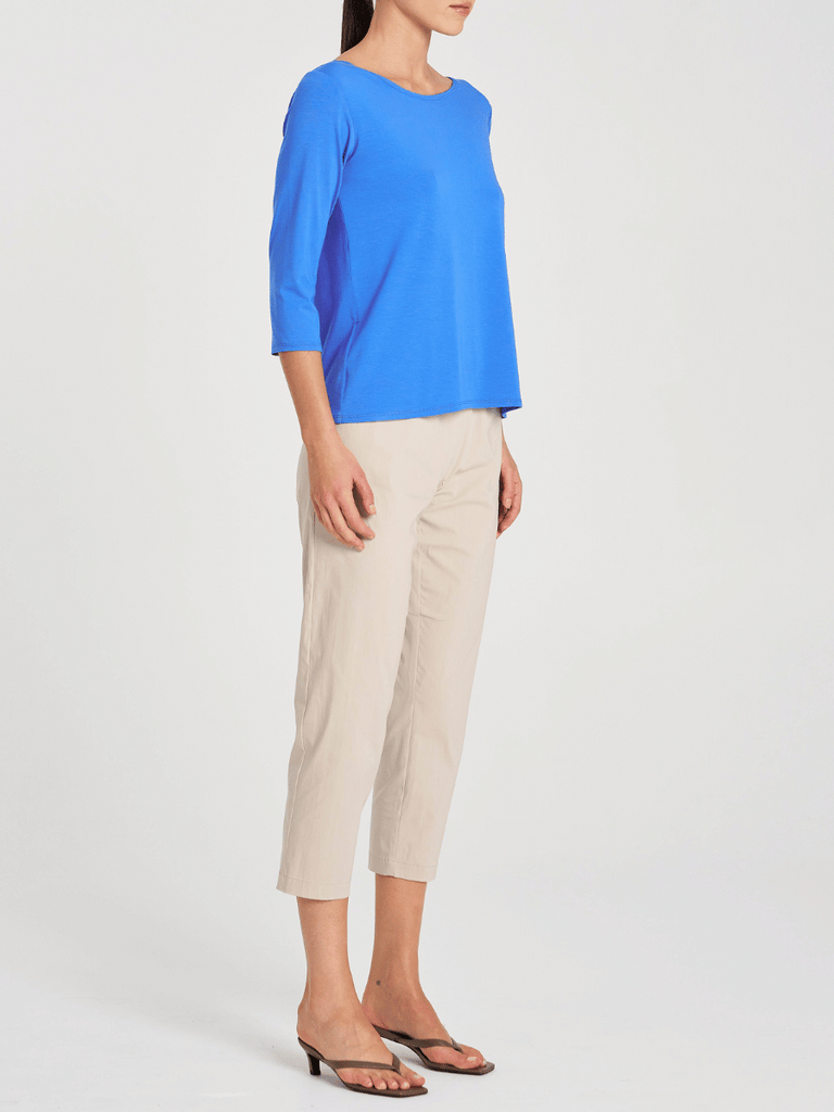 Mela Purdie 3/4 Sleeve Relaxed Boat Neck Top in Miami Blue 2630 Mela Purdie Stockist Online Australia Signature of Double Bay Tops Dresses Elegant Clothing