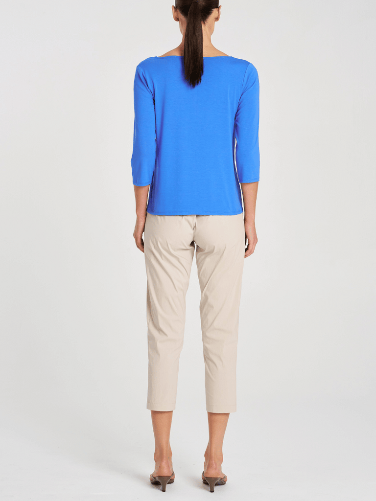 Mela Purdie 3/4 Sleeve Relaxed Boat Neck Top in Miami Blue 2630 Mela Purdie Stockist Online Australia Signature of Double Bay Tops Dresses Elegant Clothing