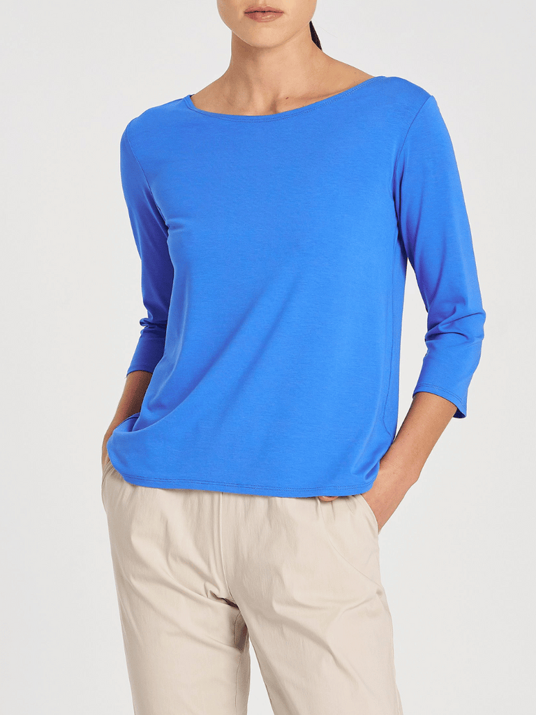 Mela Purdie 3/4 Sleeve Relaxed Boat Neck Top in Miami Blue 2630 Mela Purdie Stockist Online Australia Signature of Double Bay Tops Dresses Elegant Clothing
