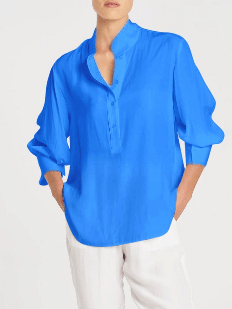 Mela Purdie 3/4 Sleeve Relaxed Fit Resort Shirt in Miami Blue Mela Purdie Stockist Online Australia Signature of Double Bay Tops Dresses Elegant Clothing