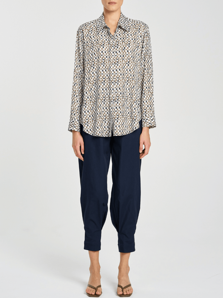 Mela Purdie Soft Shirt in Black and White Tuberose Print Charmeuse 2822 Mela Purdie Stockist Online Australia Signature of Double Bay Tops Dresses Elegant Clothing