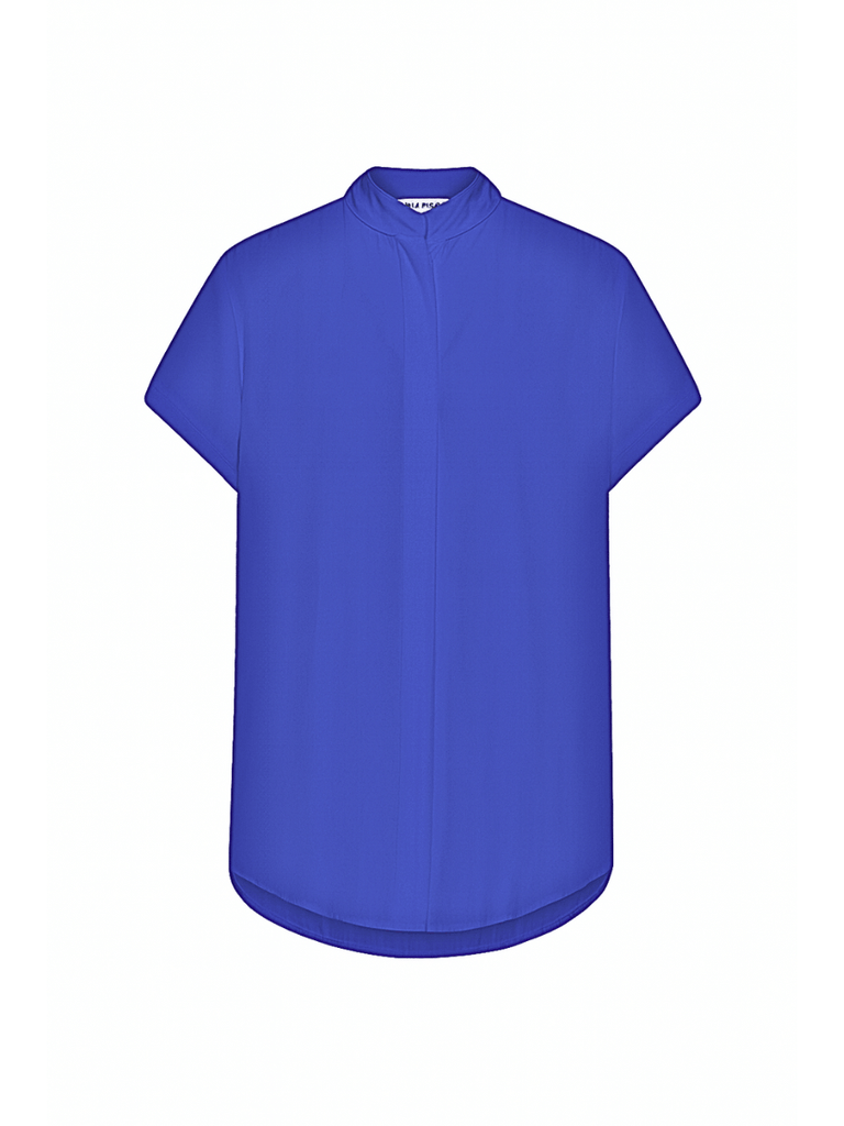 Mela Purdie Soft Stand Shirt in Cobalt Blue 8629 Mela Purdie Stockist Online Australia Signature of Double Bay Tops Dresses Elegant Clothing