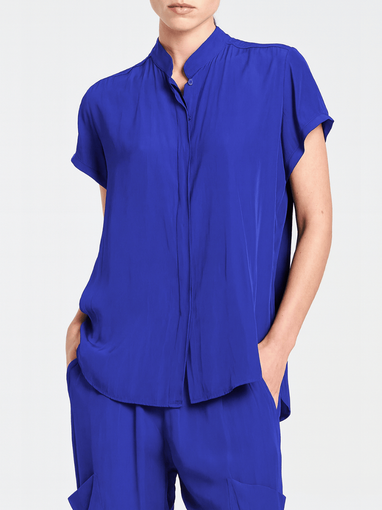 Mela Purdie Soft Stand Shirt in Cobalt Blue 8629 Mela Purdie Stockist Online Australia Signature of Double Bay Tops Dresses Elegant Clothing