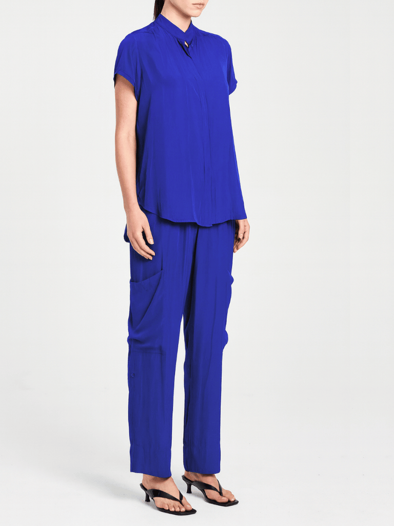 Mela Purdie Soft Stand Shirt in Cobalt Blue 8629 Mela Purdie Stockist Online Australia Signature of Double Bay Tops Dresses Elegant Clothing