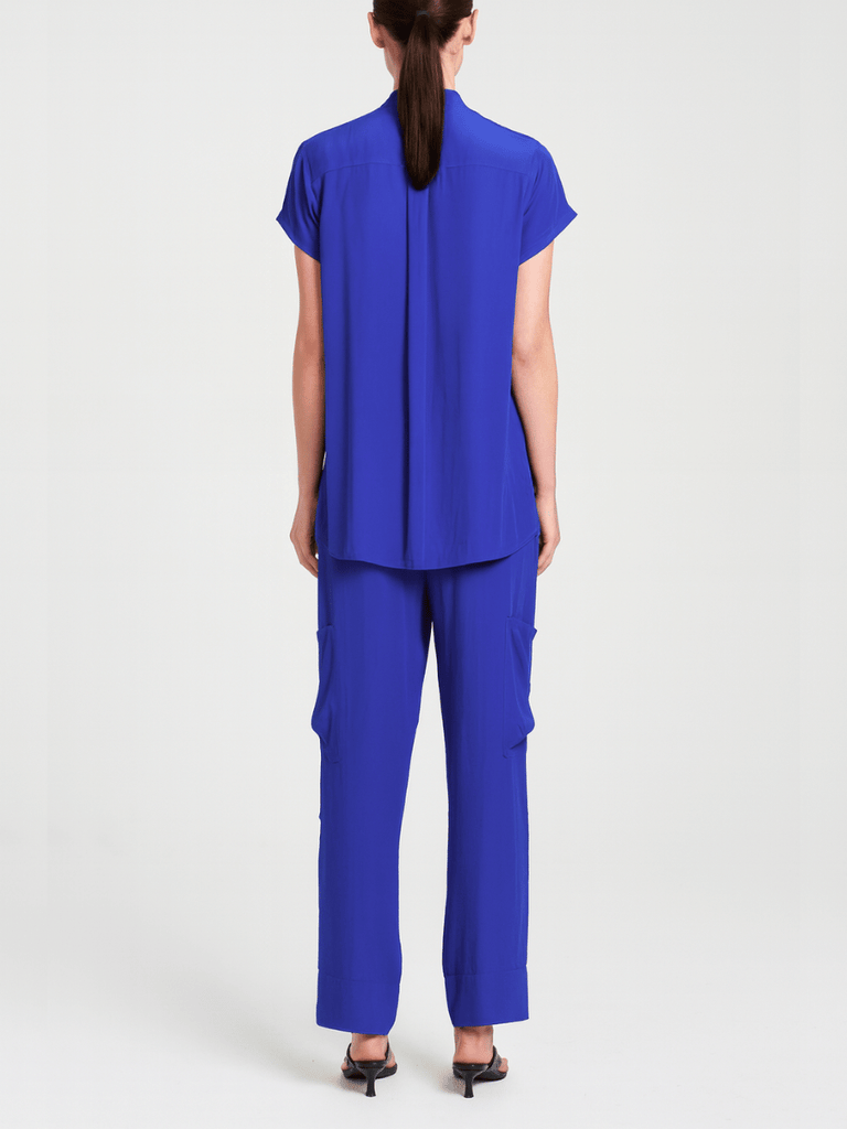 Mela Purdie Soft Stand Shirt in Cobalt Blue 8629 Mela Purdie Stockist Online Australia Signature of Double Bay Tops Dresses Elegant Clothing