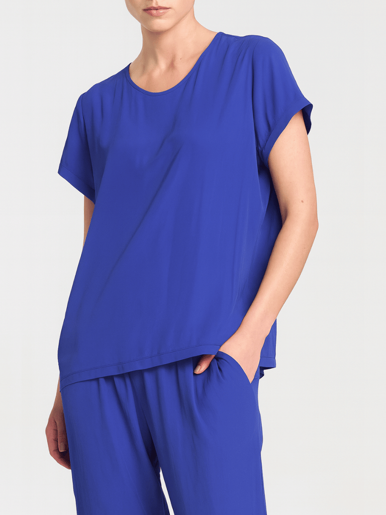Mela Purdie Relaxed Fit Scoop Neck Transit T-Shirt in Cobalt Blue Mela Purdie Stockist Online Australia Signature of Double Bay Tops Dresses Elegant Clothing