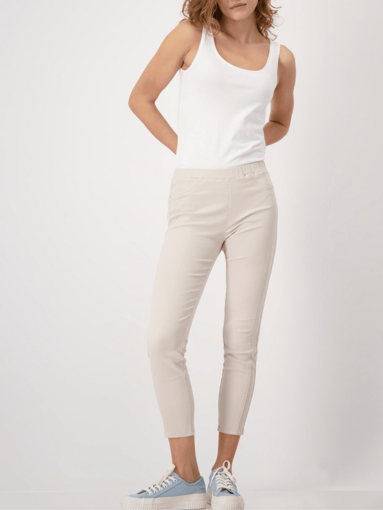 Monari Elastic Pull On Jegging-Style 7/8 Pant in Warm Sand Beige 409516 Discover the Elegant Monari Collection at Signature of Double Bay, Shop Stylish Knitwear, Dresses, and Tops Online from Sydney's Premier Mature Fashion Boutique