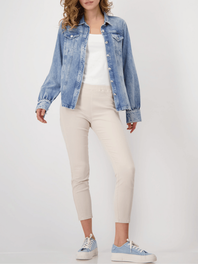 Monari Elastic Pull On Jegging-Style 7/8 Pant in Warm Sand Beige 409516 Discover the Elegant Monari Collection at Signature of Double Bay, Shop Stylish Knitwear, Dresses, and Tops Online from Sydney's Premier Mature Fashion Boutique