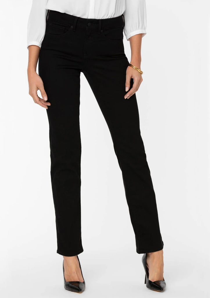 NYDJ Marilyn Straight Jean Black Not Your Daughter's JeansMarilyn Straight Jean in BlackThe Marilyn Straight Jean in Quinn black is a versatile and figure-elongating jean designed in a straight-leg fit