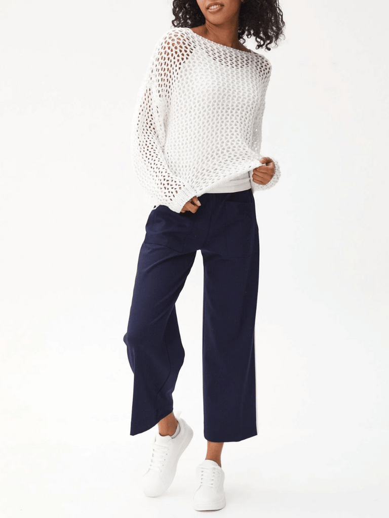 Peruzzi Side Stripe Cropped Trousers in Navy and Cream 25179 shop peruzzi, peruzzi fashion, peruzzi stockists, peruzzi stockists australia, peruzzi sydney, peruzzi womens clothing