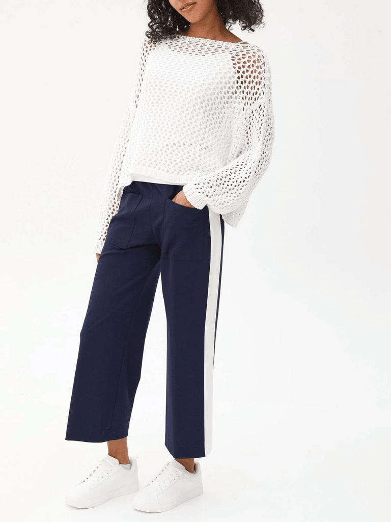 Peruzzi Side Stripe Cropped Trousers in Navy and Cream 25179 shop peruzzi, peruzzi fashion, peruzzi stockists, peruzzi stockists australia, peruzzi sydney, peruzzi womens clothing