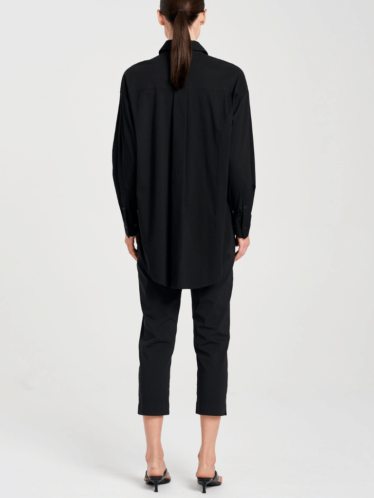 Mela Purdie Relaxed Pocket Shirt in Black Microprene 8101 Mela Purdie Stockist Online Australia Signature of Double Bay Tops Dresses Elegant Clothing