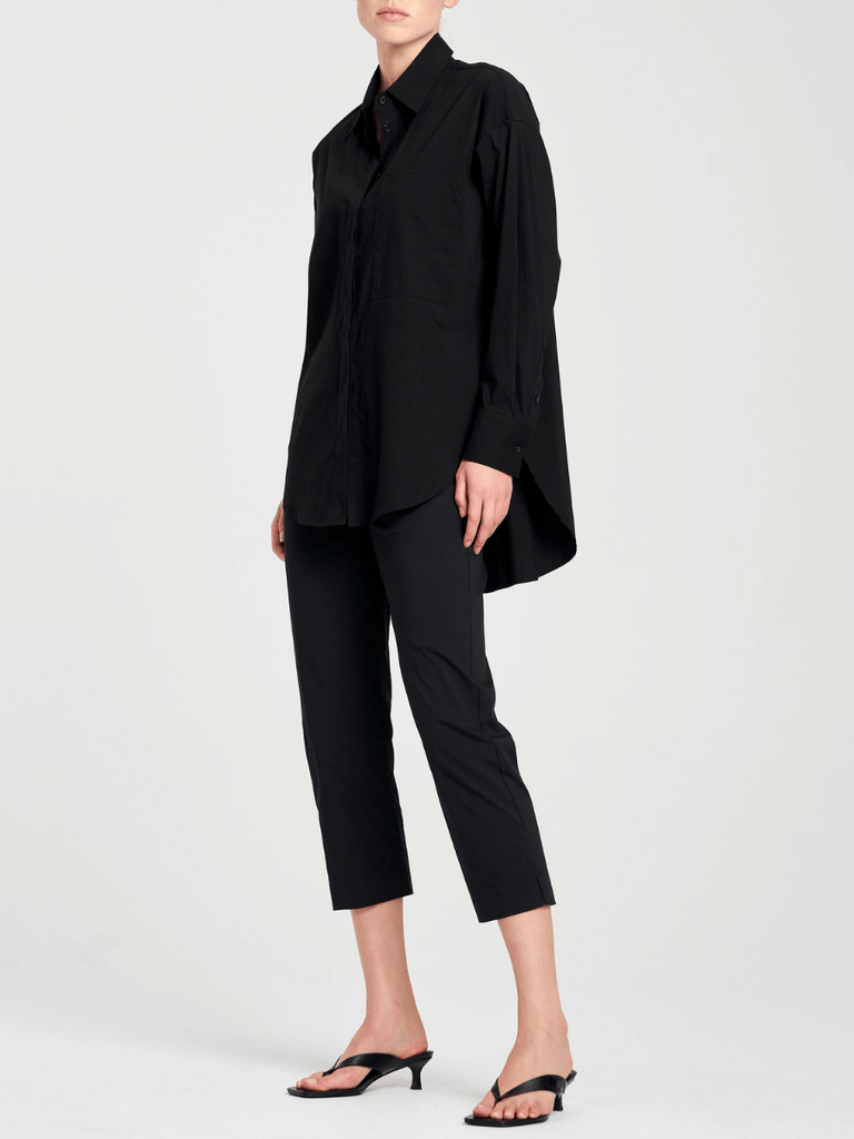 Mela Purdie Relaxed Pocket Shirt in Black Microprene 8101 Mela Purdie Stockist Online Australia Signature of Double Bay Tops Dresses Elegant Clothing
