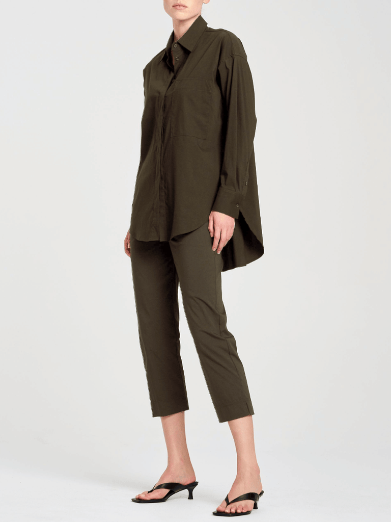Mela Purdie Relaxed Pocket Shirt in Hide Microprene 8101 Mela Purdie Stockist Online Australia Signature of Double Bay Tops Dresses Elegant Clothing