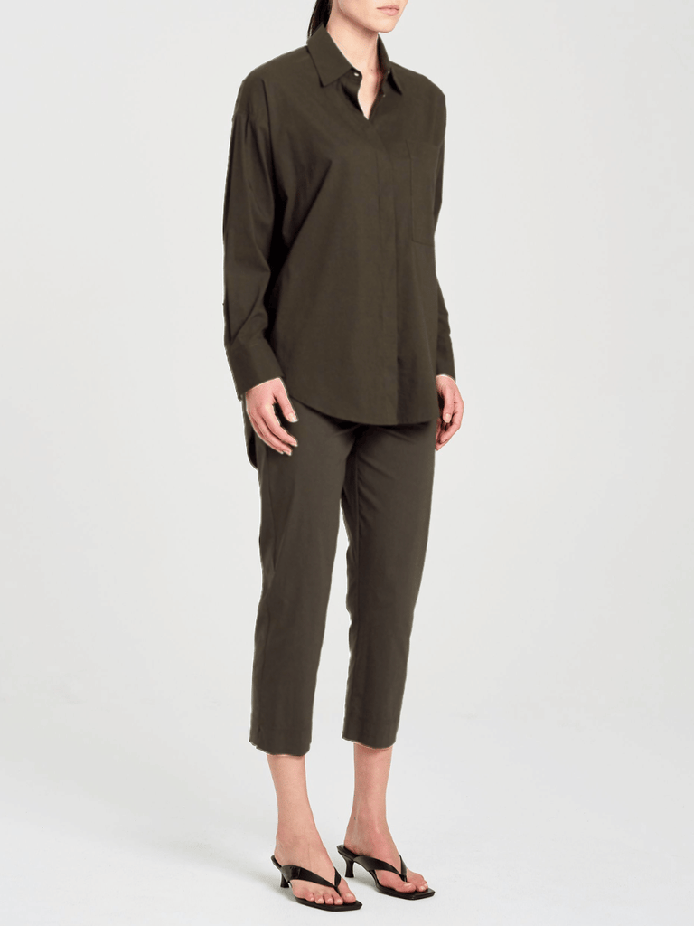 Mela Purdie Relaxed Pocket Shirt in Hide Microprene 8101 Mela Purdie Stockist Online Australia Signature of Double Bay Tops Dresses Elegant Clothing