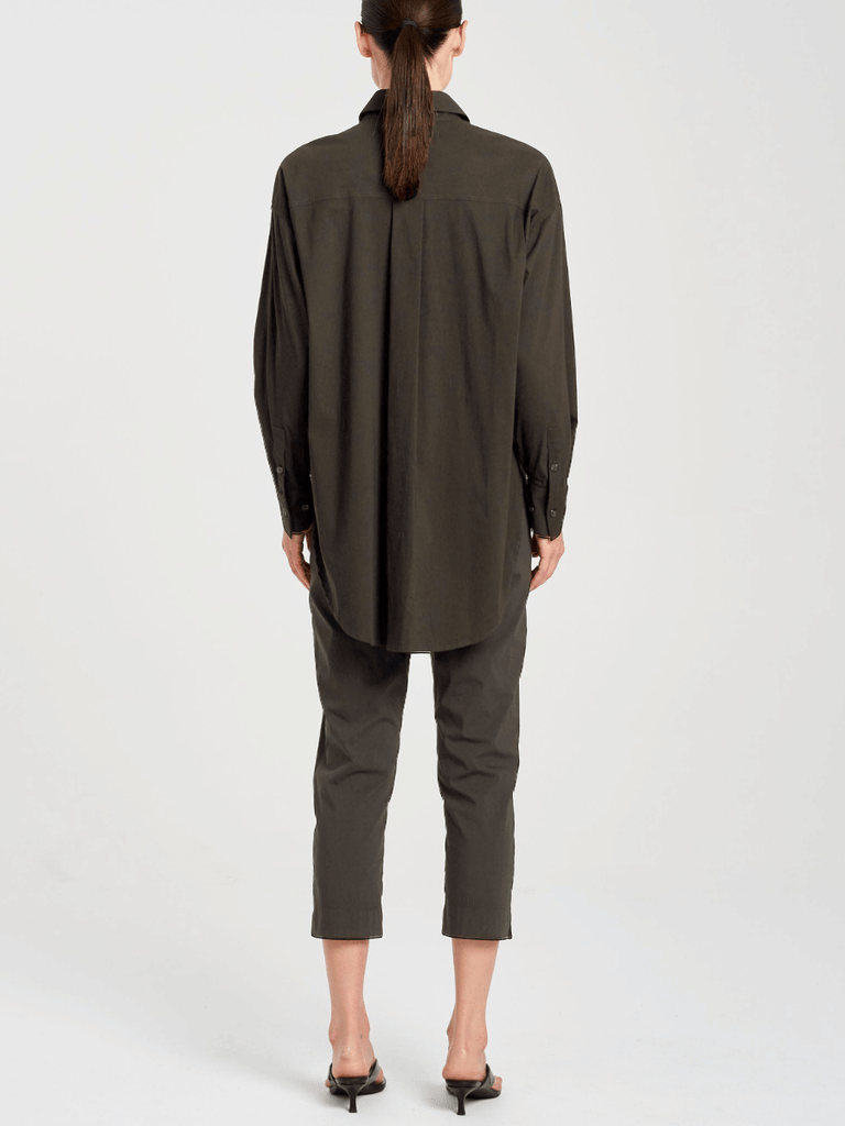 Mela Purdie Relaxed Pocket Shirt in Hide Microprene 8101 Mela Purdie Stockist Online Australia Signature of Double Bay Tops Dresses Elegant Clothing