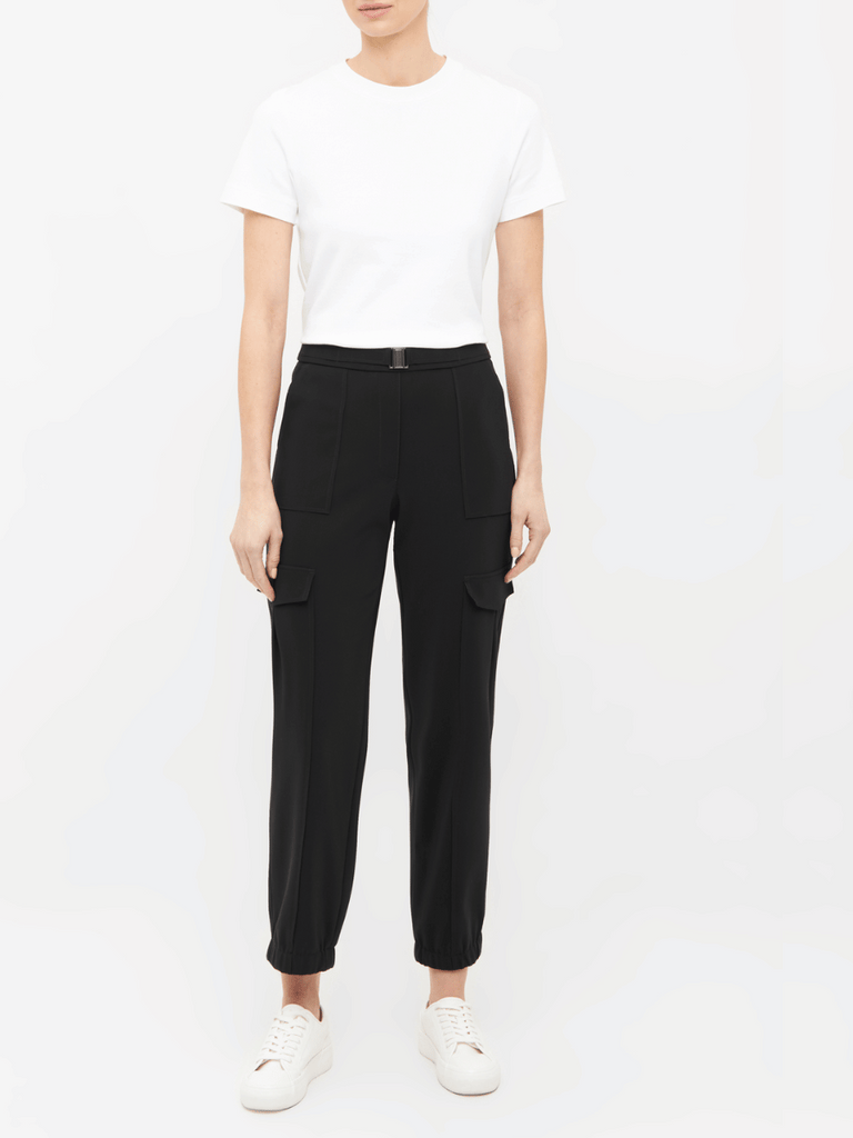 Raffaello Rossi Fiora Mid-Rise 7/8 Length Jogger Pant in Black chic jogging style pants officewear comfortable and elegant travel pant Raffaello Rossi Candy Pant online stockist Australia relaxed comfortable black drawstring pants online Australia Signature of Double Bay Raffaello Rossi Pants online